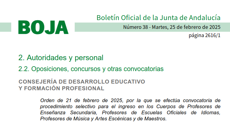 BOJA convocatoria de oposiciones PES Andalucía 2025