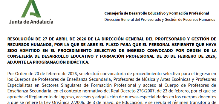 Resolución de 27 de abril de 2026